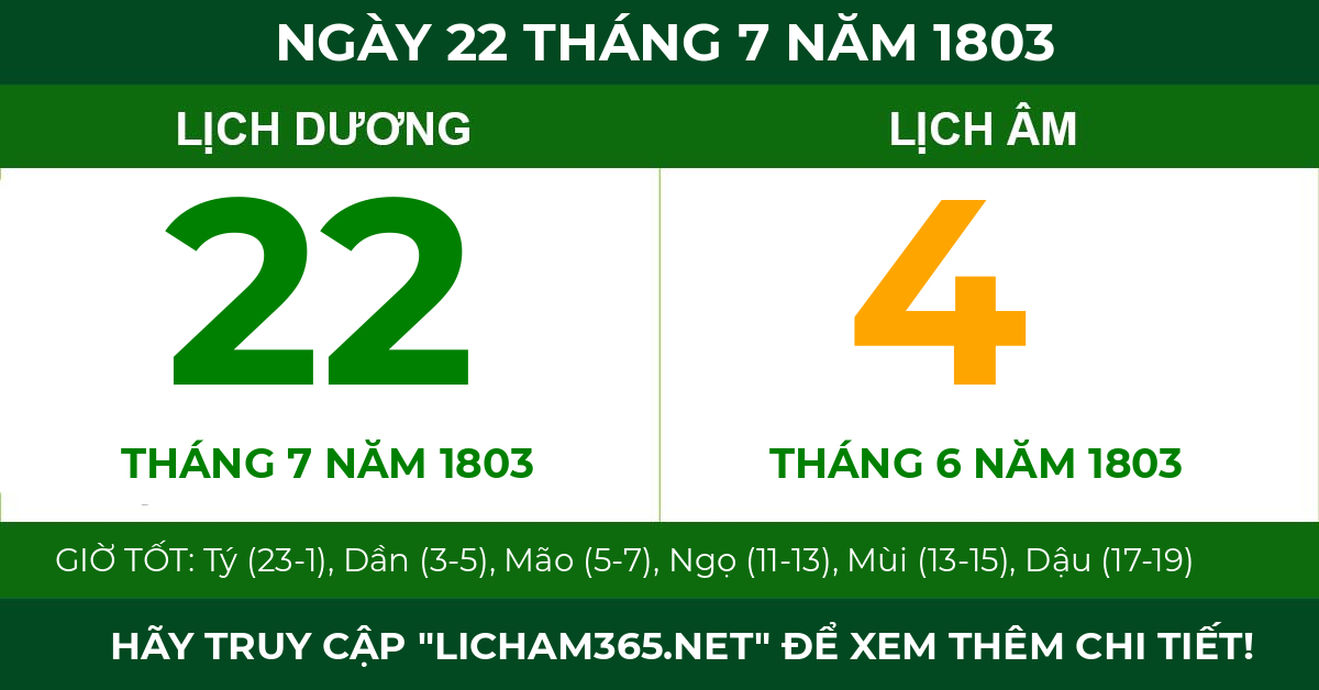 lịch âm ngày 22 tháng 7 năm 1803