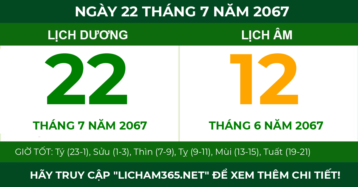 lịch âm ngày 22 tháng 7 năm 2067