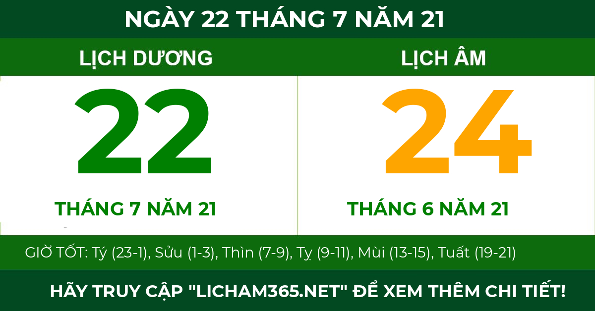 lịch âm ngày 22 tháng 7 năm 21