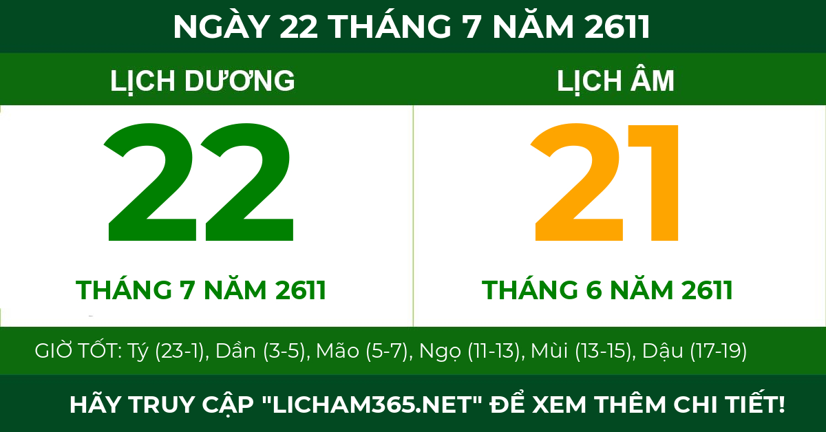 lịch âm ngày 22 tháng 7 năm 2611