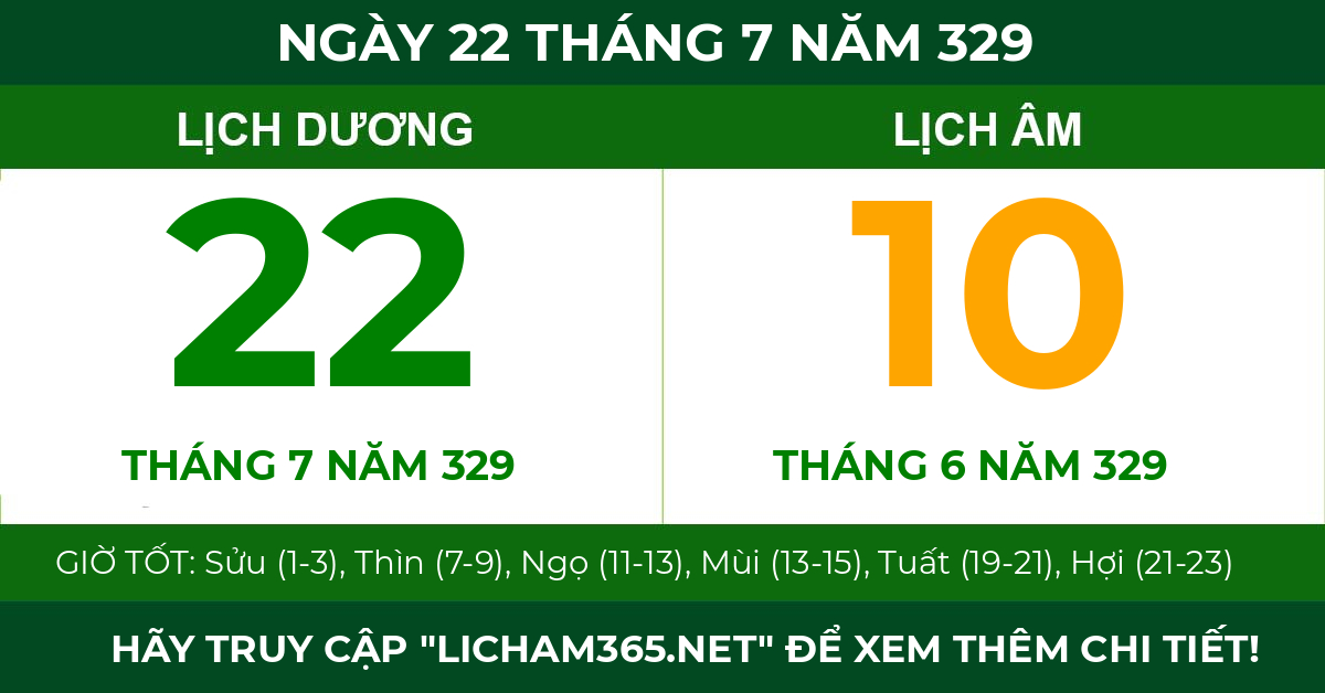 lịch âm ngày 22 tháng 7 năm 329