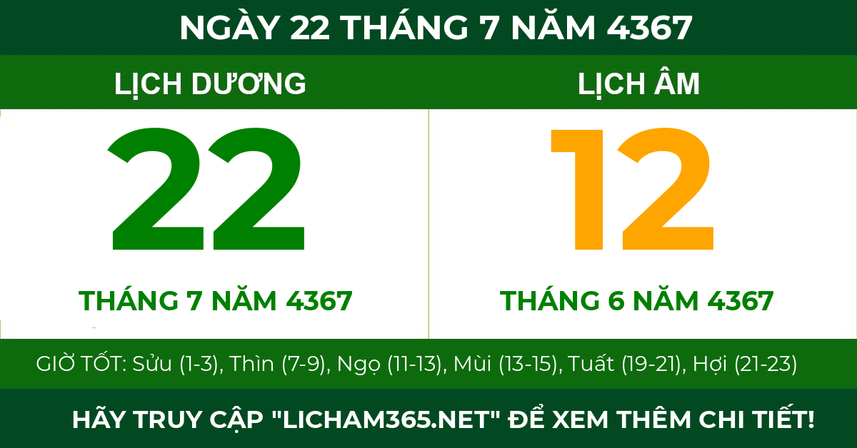 lịch âm ngày 22 tháng 7 năm 4367
