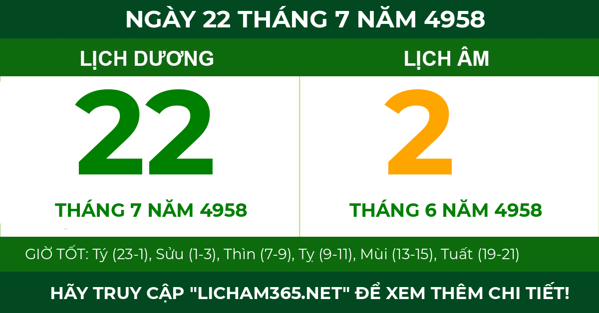 lịch âm ngày 22 tháng 7 năm 4958
