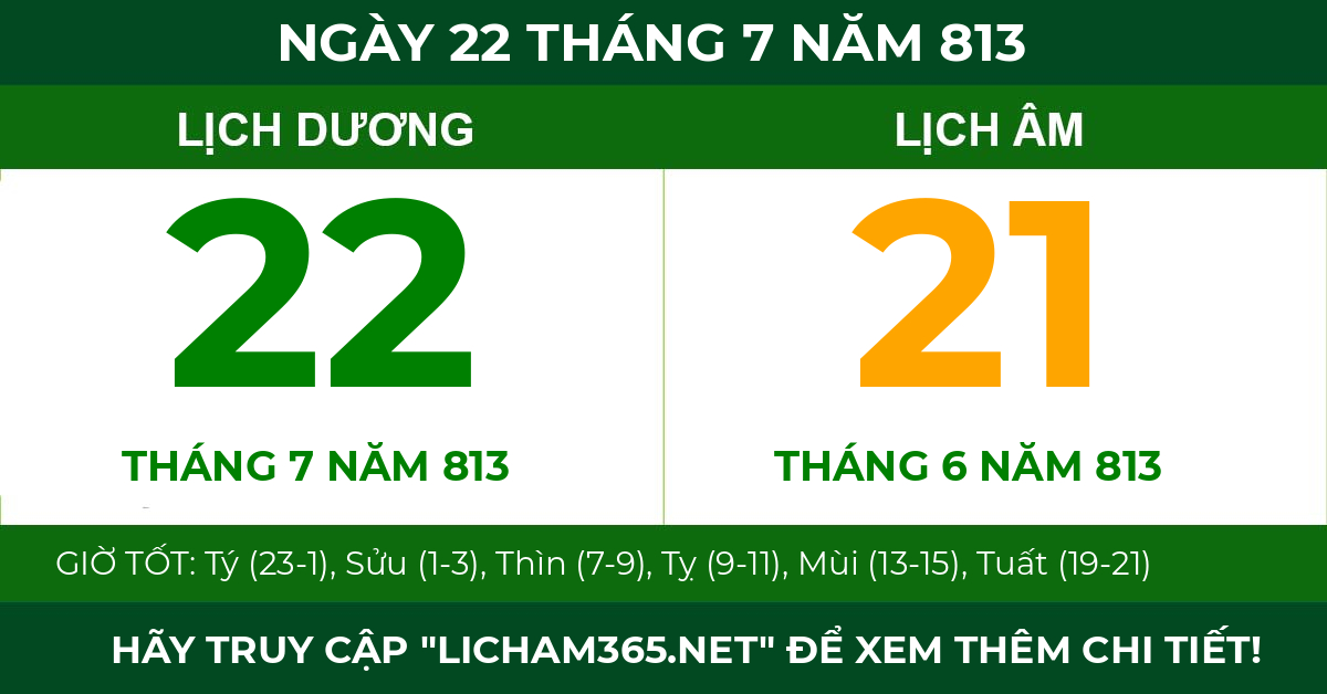 lịch âm ngày 22 tháng 7 năm 813