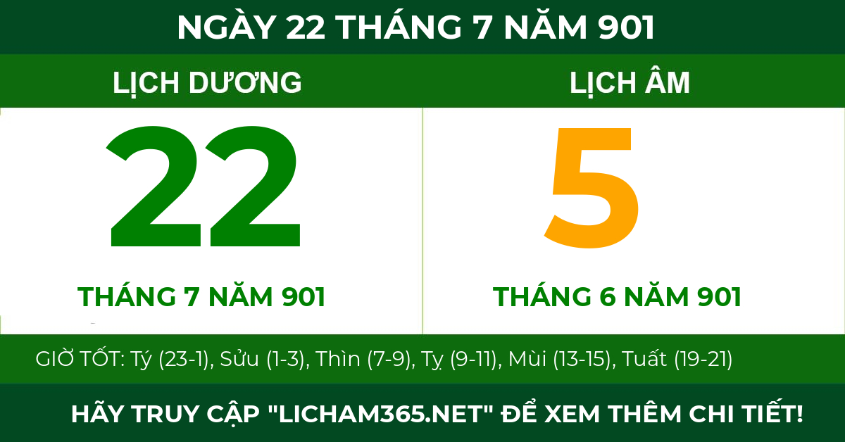 lịch âm ngày 22 tháng 7 năm 901