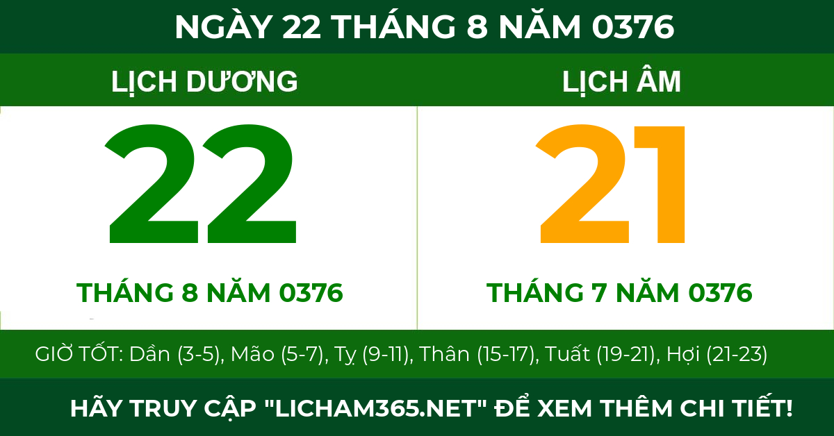 lịch âm ngày 22 tháng 8 năm 0376