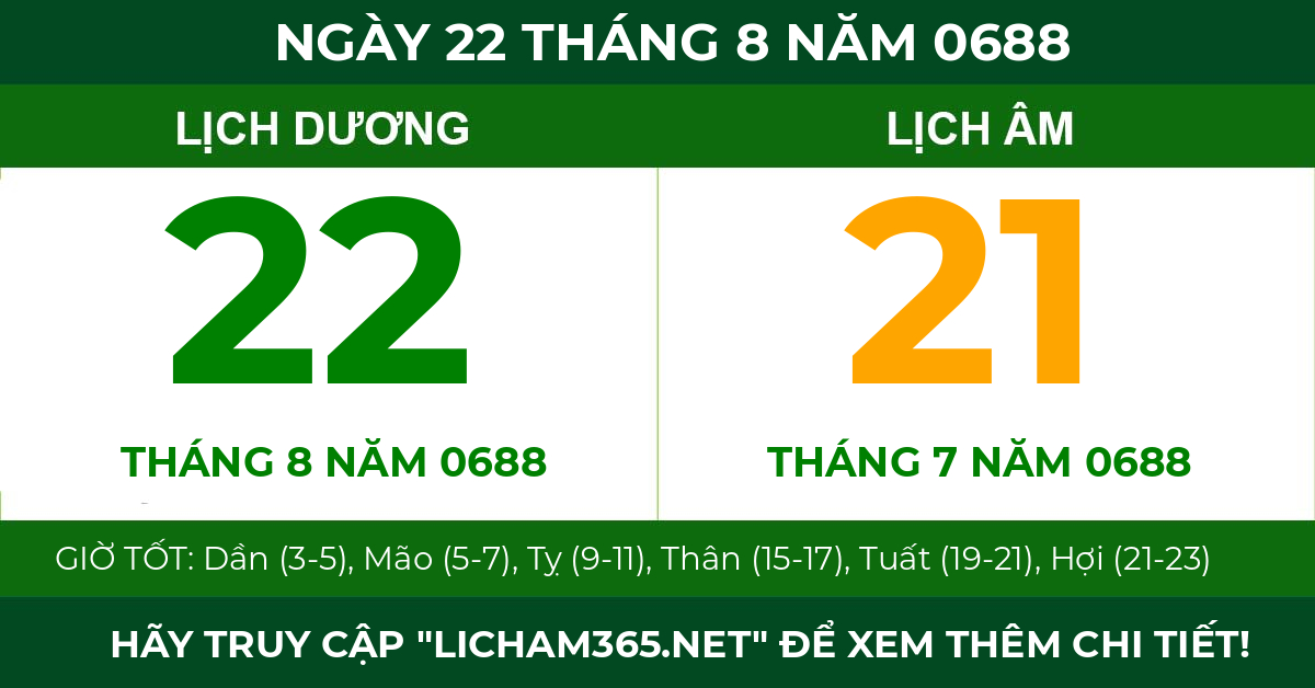 lịch âm ngày 22 tháng 8 năm 0688