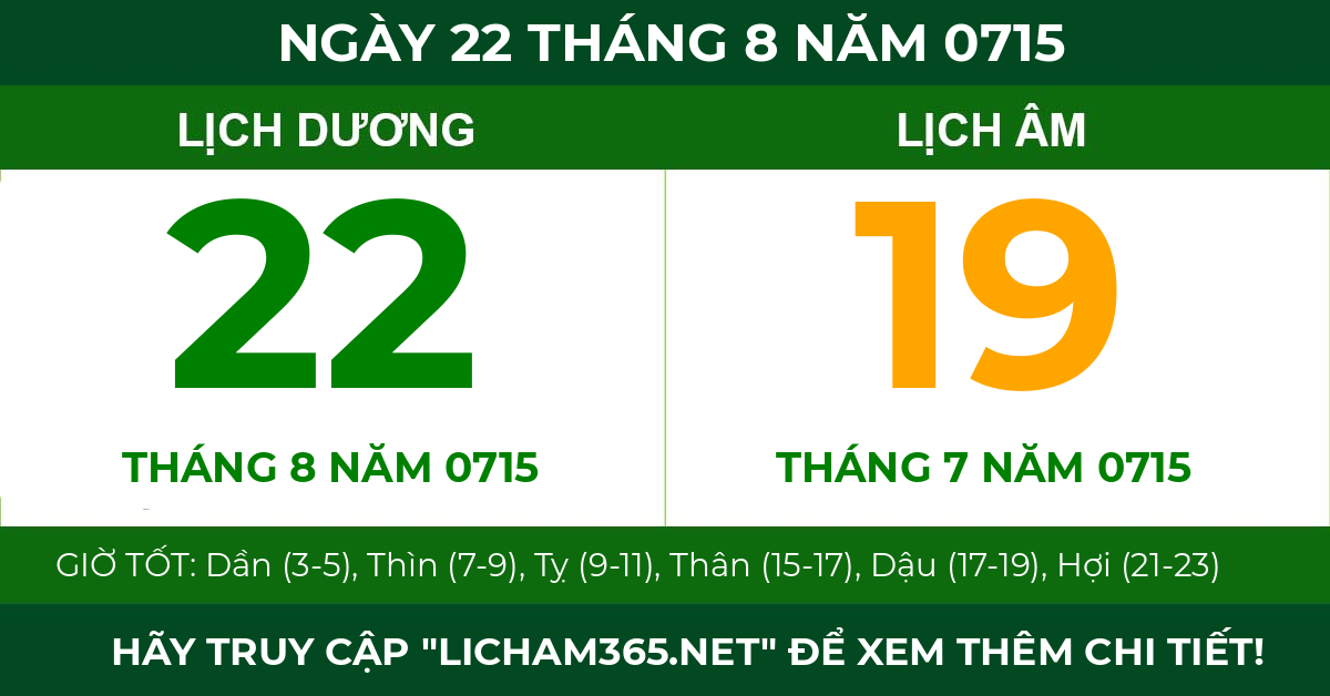 lịch âm ngày 22 tháng 8 năm 0715