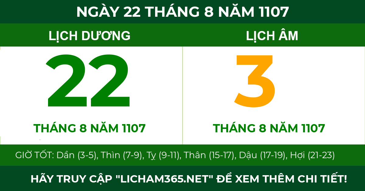 lịch âm ngày 22 tháng 8 năm 1107