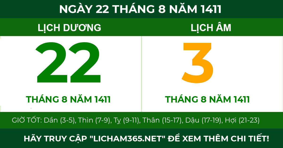 lịch âm ngày 22 tháng 8 năm 1411