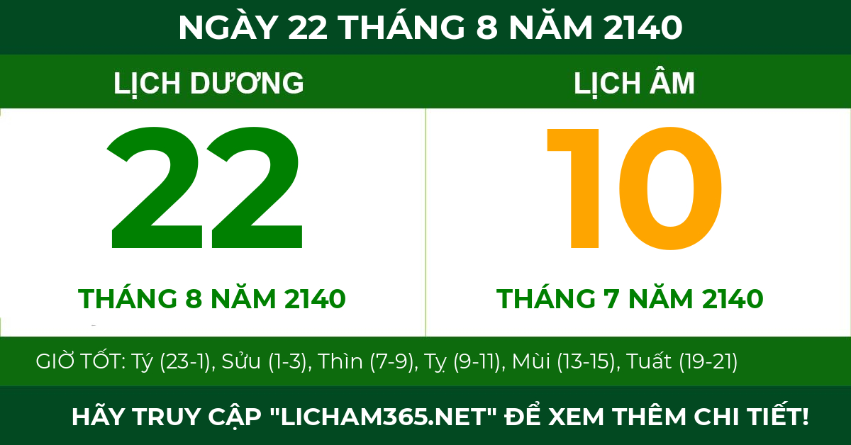 lịch âm ngày 22 tháng 8 năm 2140