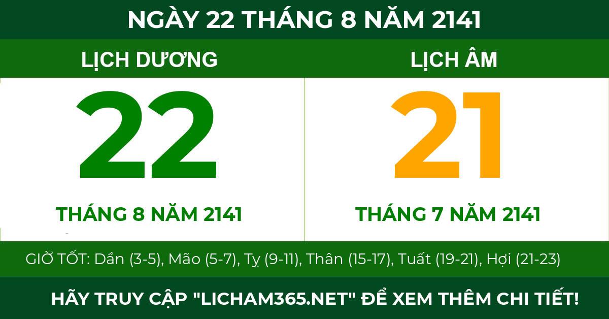 lịch âm ngày 22 tháng 8 năm 2141