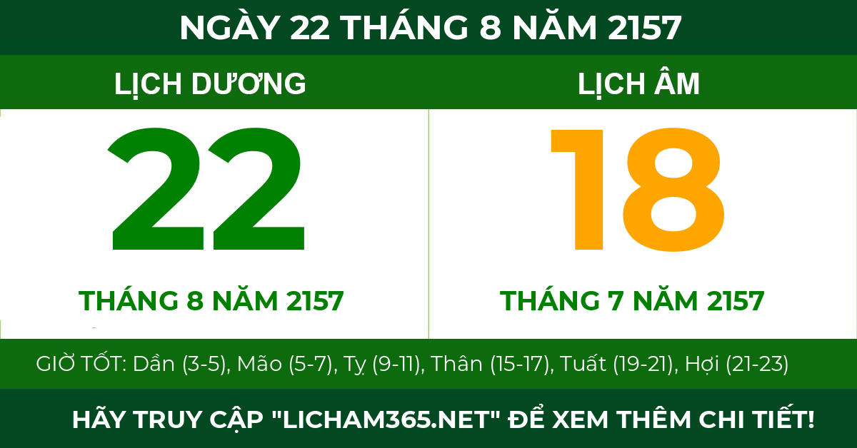 lịch âm ngày 22 tháng 8 năm 2157
