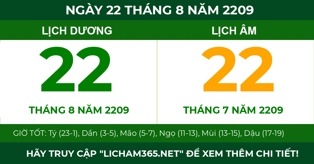 lịch âm ngày 22 tháng 8 năm 2209