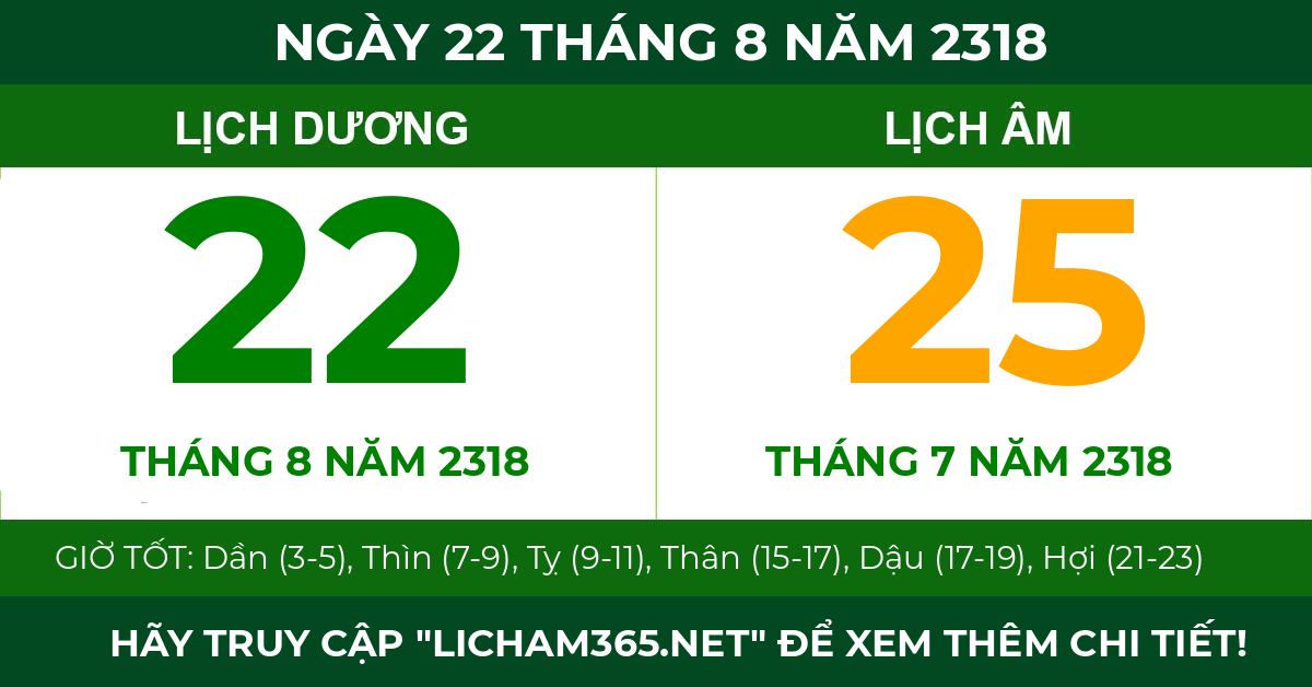 lịch âm ngày 22 tháng 8 năm 2318