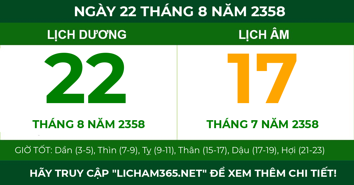 lịch âm ngày 22 tháng 8 năm 2358