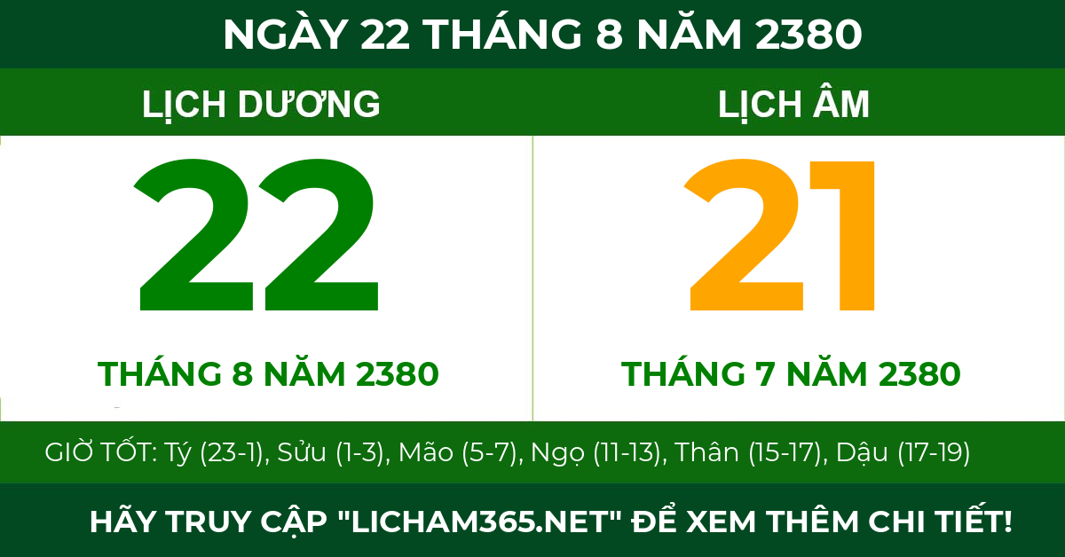 lịch âm ngày 22 tháng 8 năm 2380