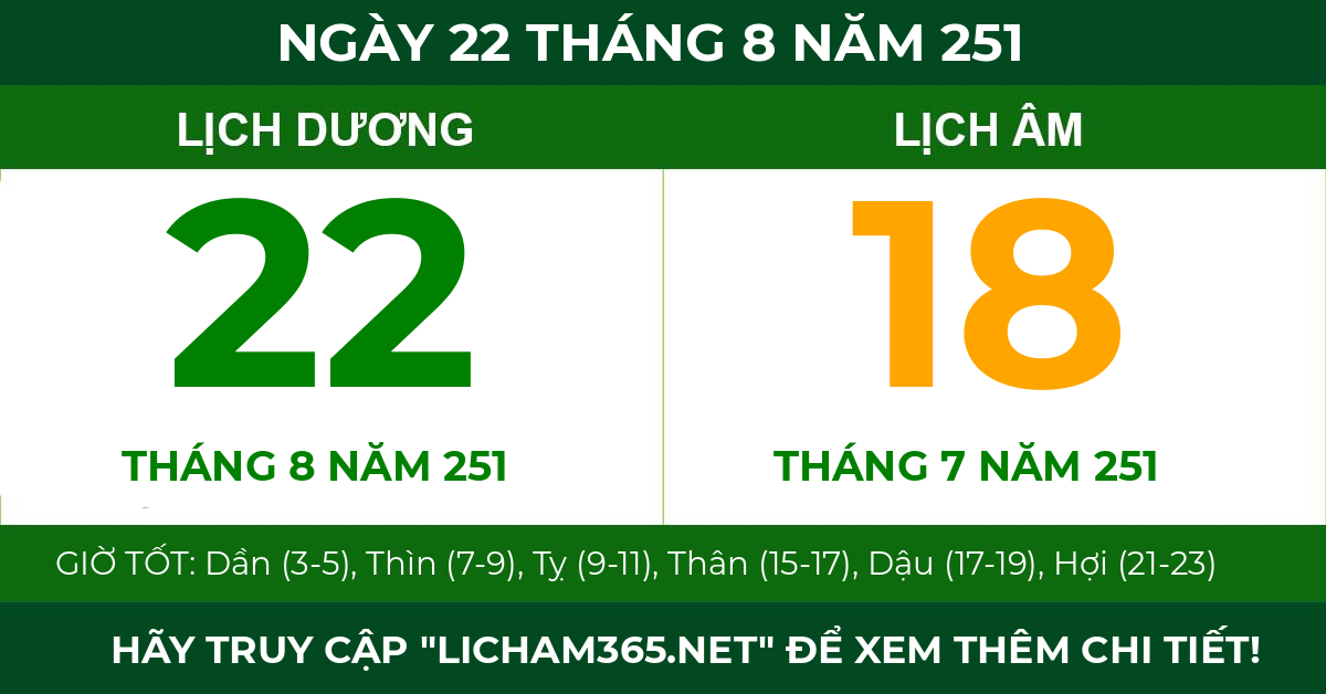 lịch âm ngày 22 tháng 8 năm 251