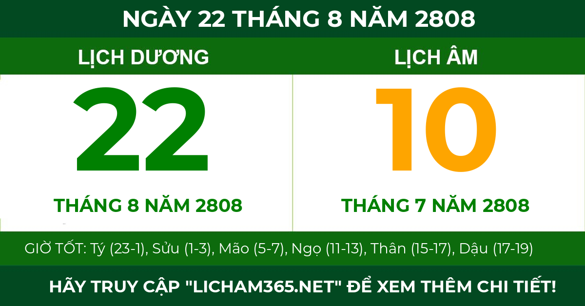 lịch âm ngày 22 tháng 8 năm 2808