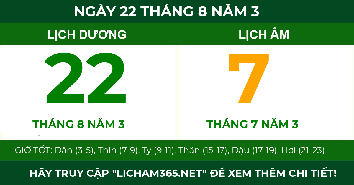 lịch âm ngày 22 tháng 8 năm 3