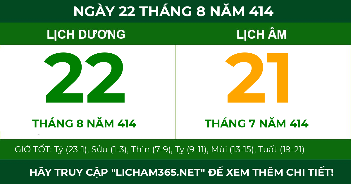 lịch âm ngày 22 tháng 8 năm 414
