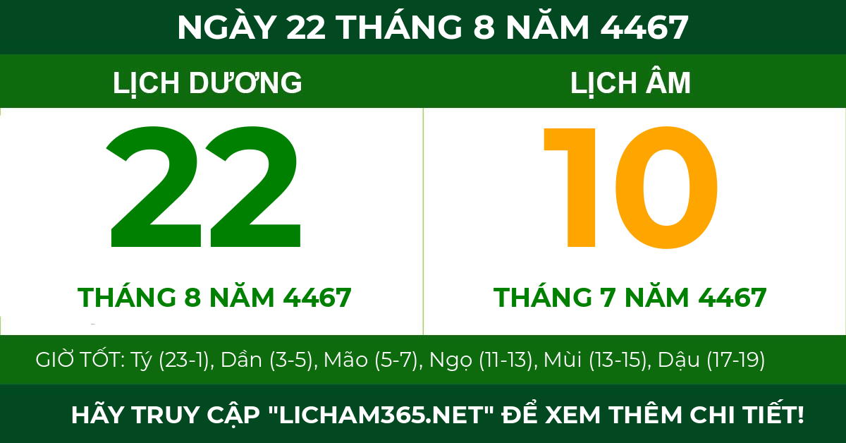 lịch âm ngày 22 tháng 8 năm 4467