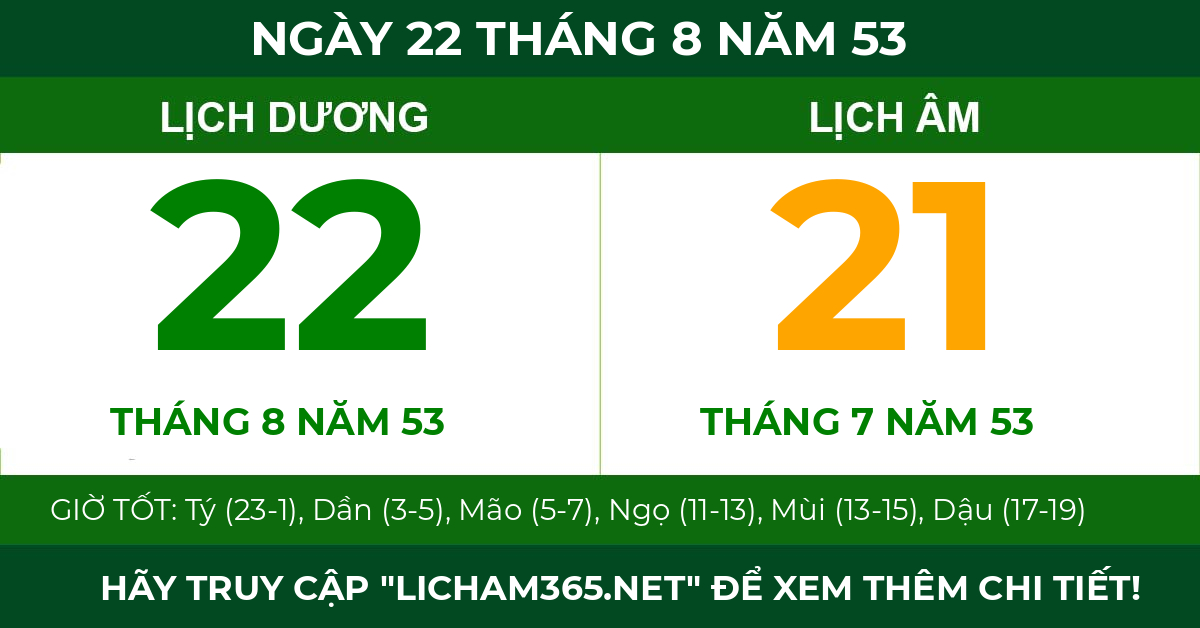 lịch âm ngày 22 tháng 8 năm 53