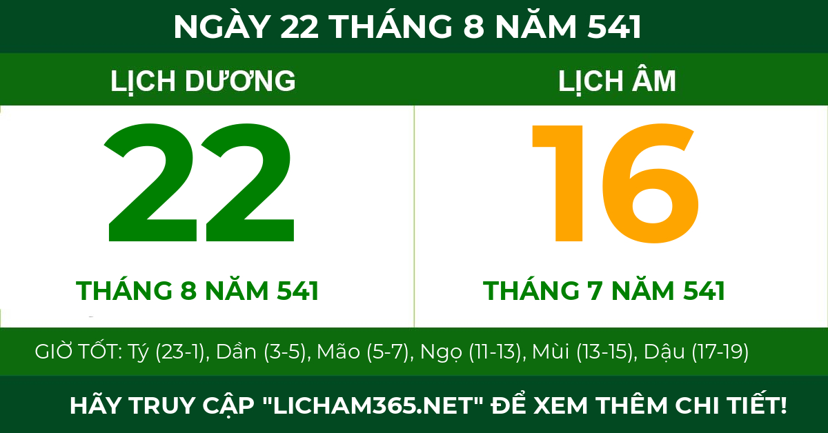 lịch âm ngày 22 tháng 8 năm 541