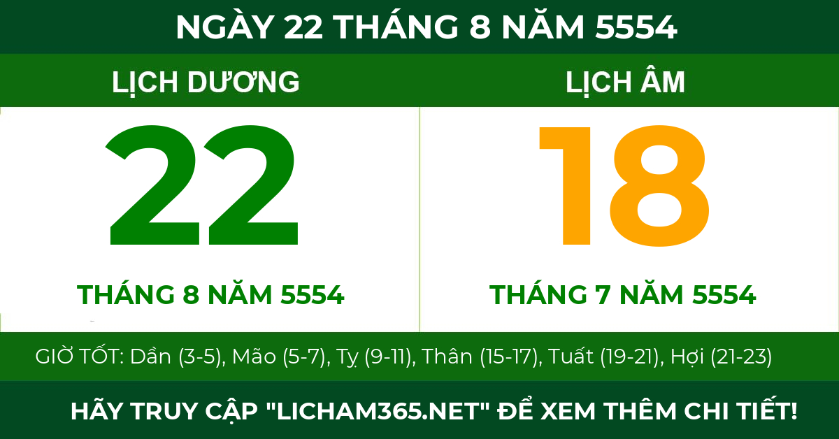 lịch âm ngày 22 tháng 8 năm 5554