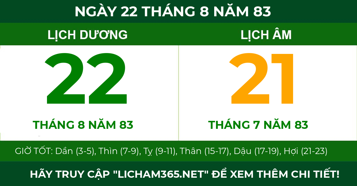lịch âm ngày 22 tháng 8 năm 83