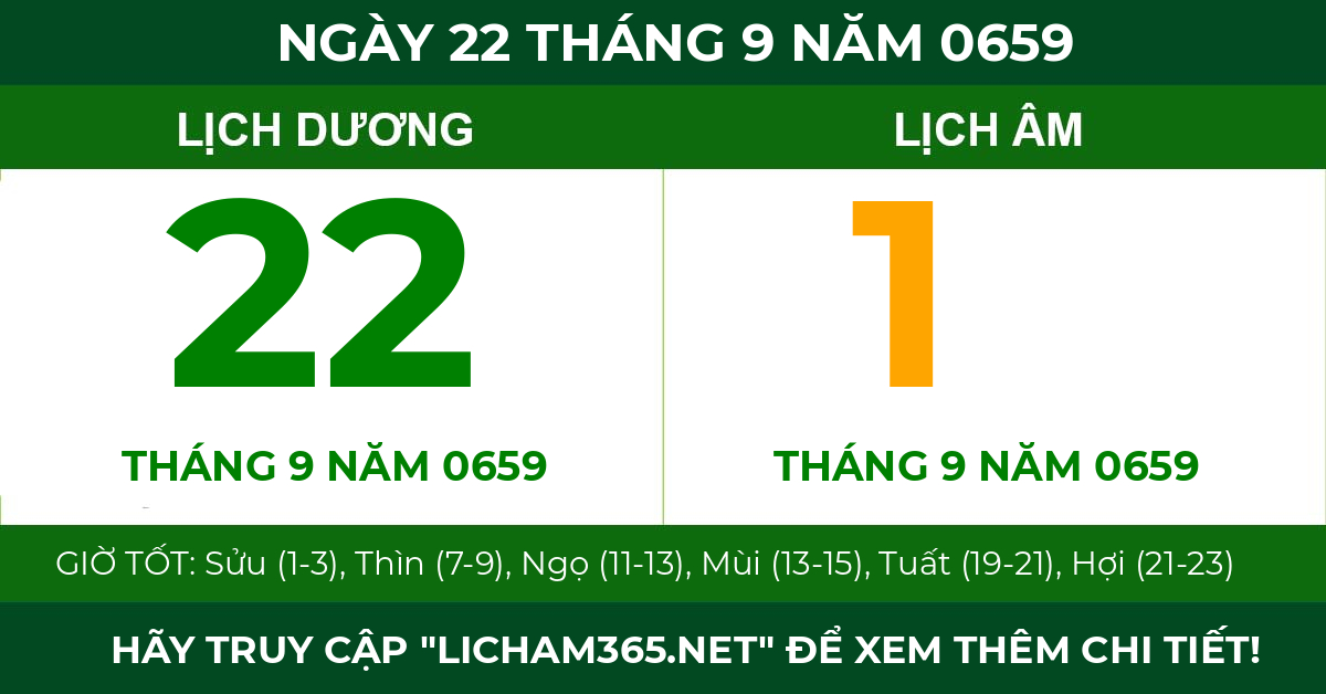lịch âm ngày 22 tháng 9 năm 0659