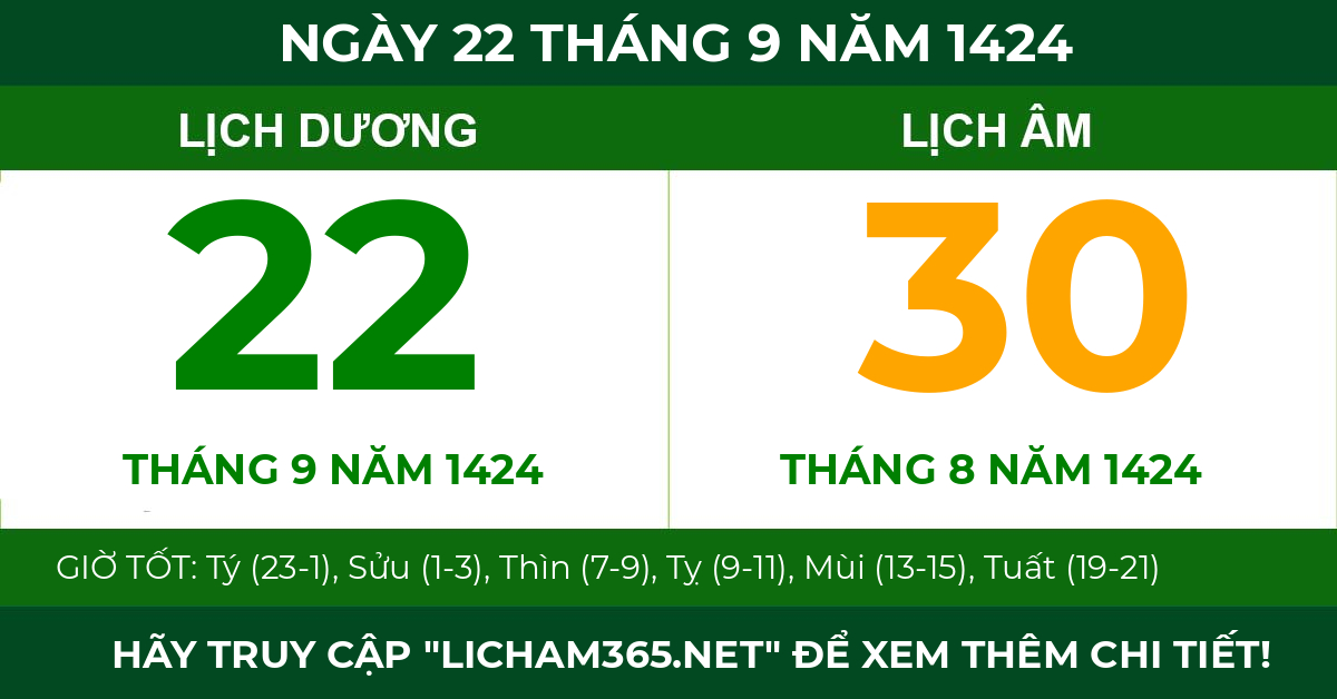 lịch âm ngày 22 tháng 9 năm 1424