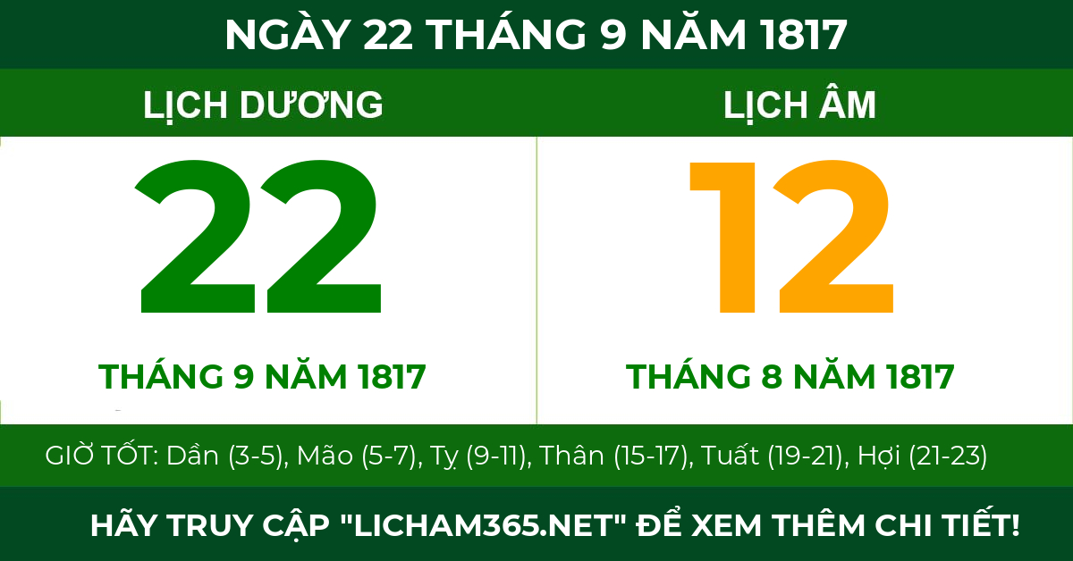 lịch âm ngày 22 tháng 9 năm 1817