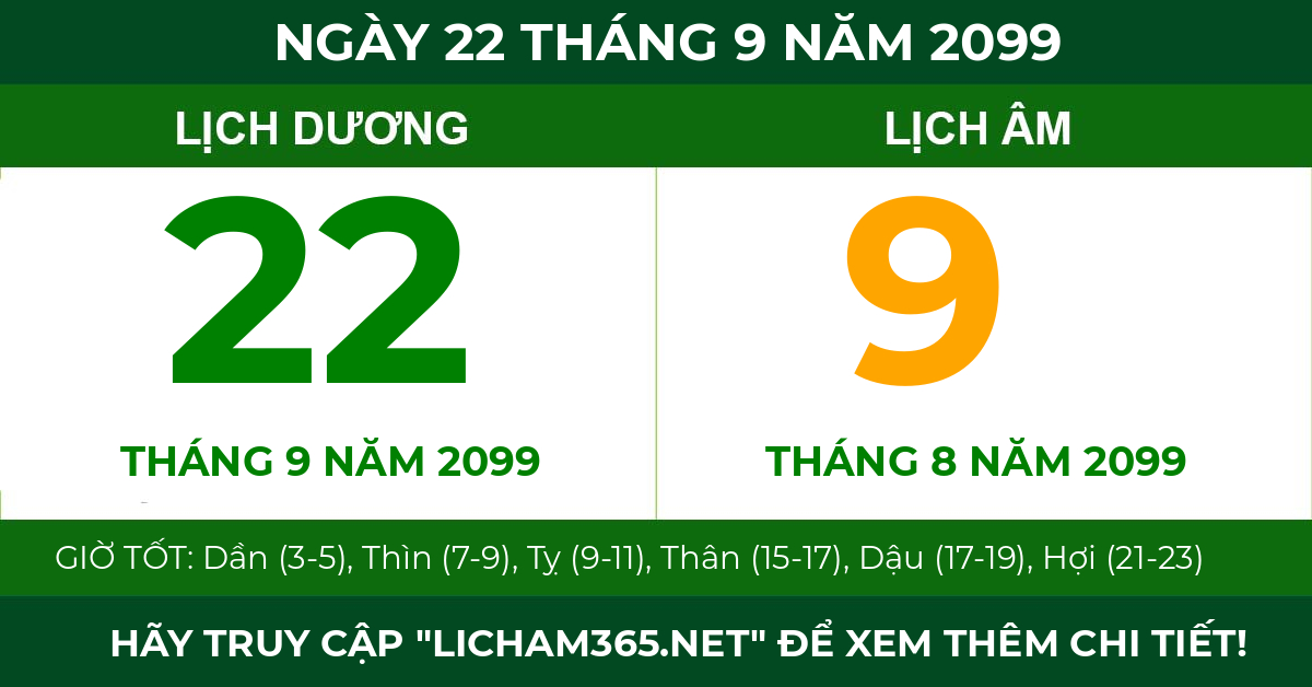 lịch âm ngày 22 tháng 9 năm 2099