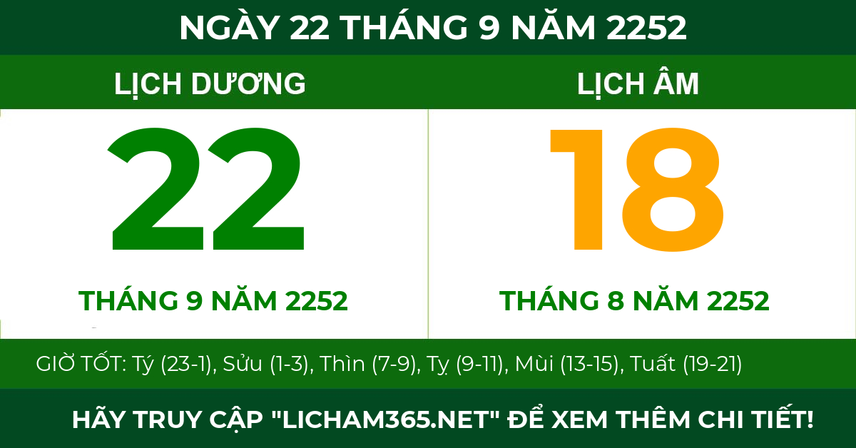 lịch âm ngày 22 tháng 9 năm 2252