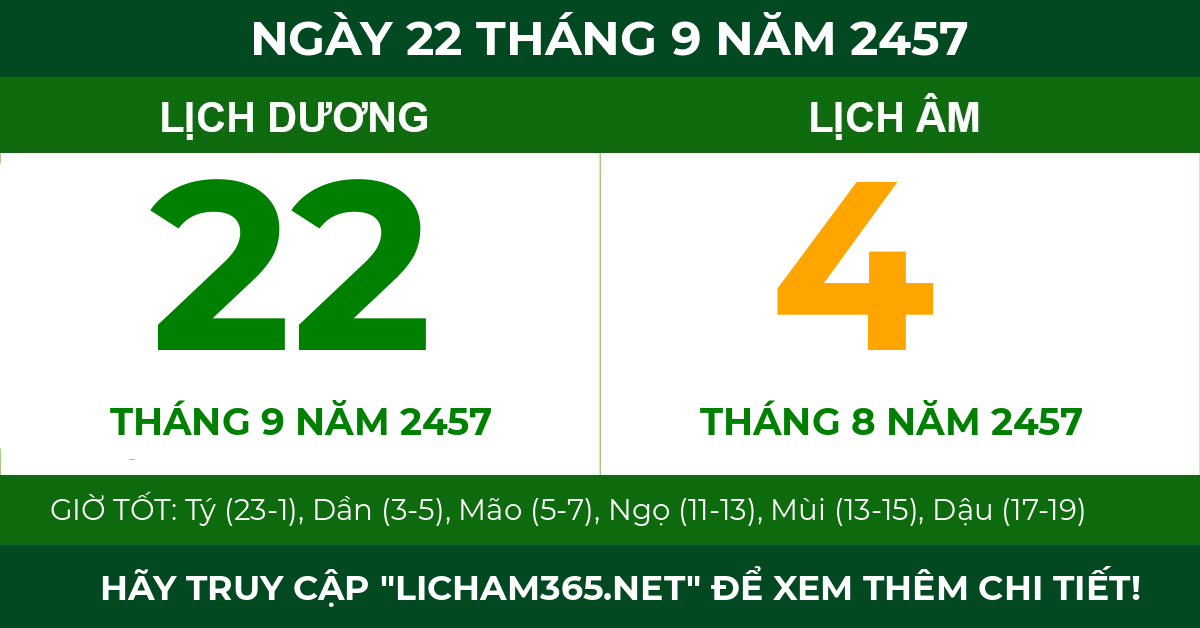 lịch âm ngày 22 tháng 9 năm 2457