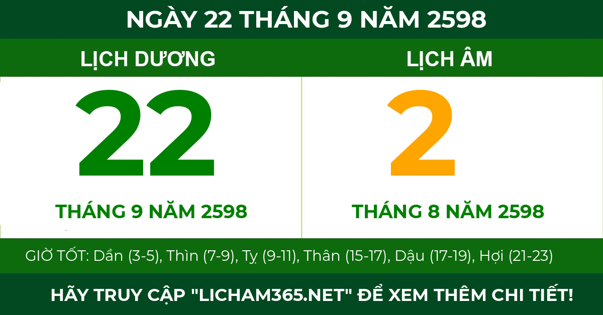 lịch âm ngày 22 tháng 9 năm 2598