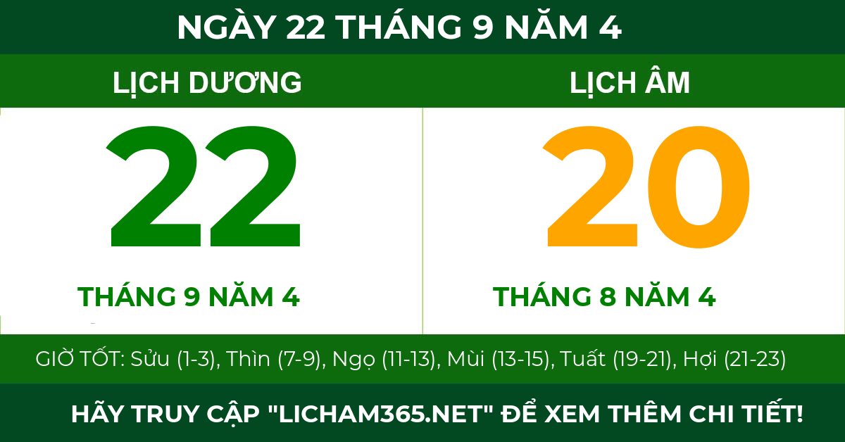 lịch âm ngày 22 tháng 9 năm 4