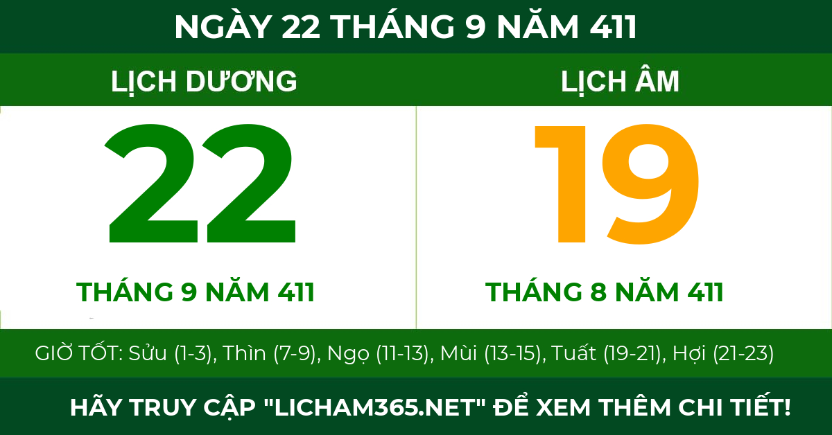 lịch âm ngày 22 tháng 9 năm 411