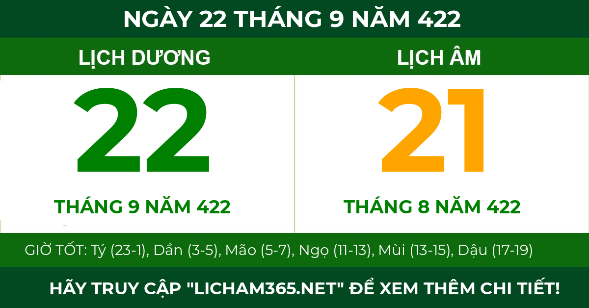 lịch âm ngày 22 tháng 9 năm 422