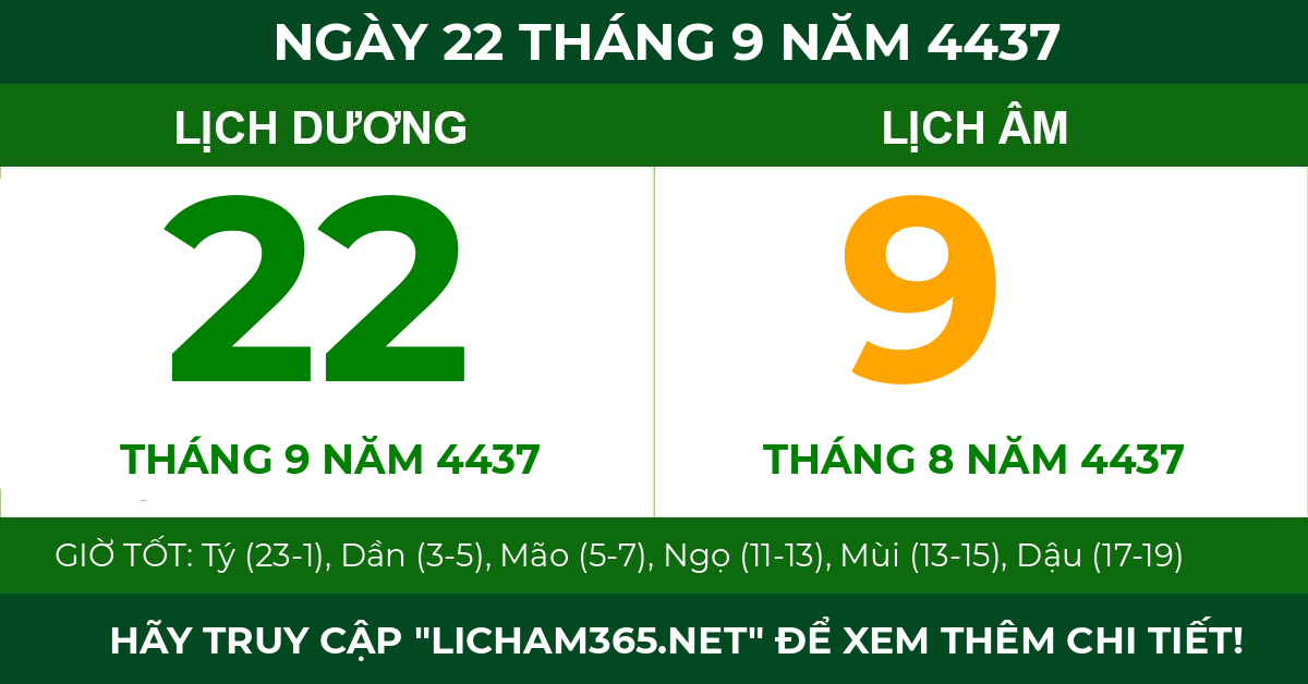 lịch âm ngày 22 tháng 9 năm 4437