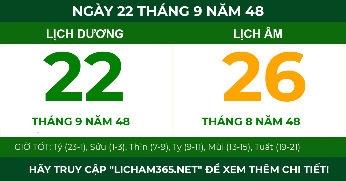 lịch âm ngày 22 tháng 9 năm 48