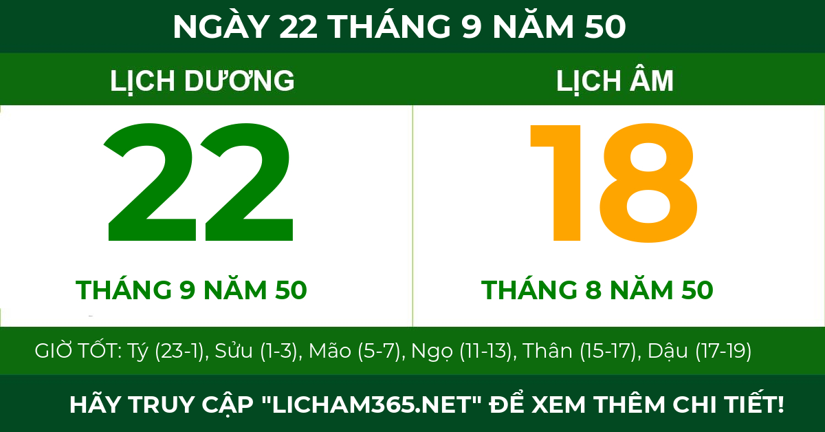 lịch âm ngày 22 tháng 9 năm 50