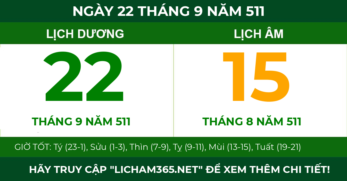 lịch âm ngày 22 tháng 9 năm 511
