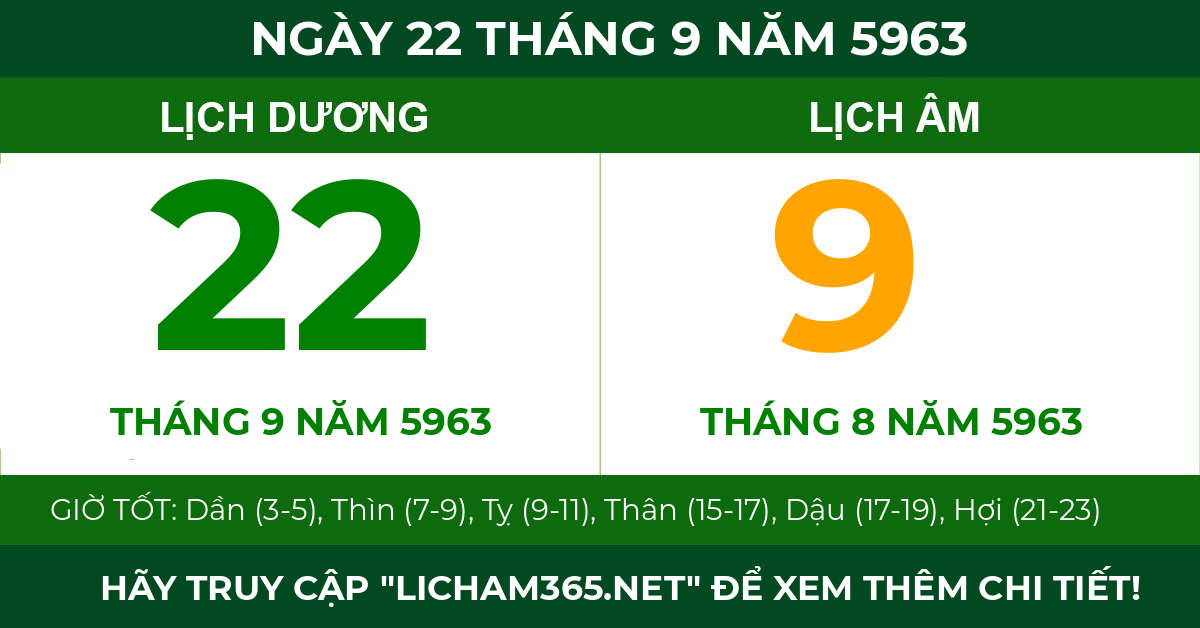 lịch âm ngày 22 tháng 9 năm 5963