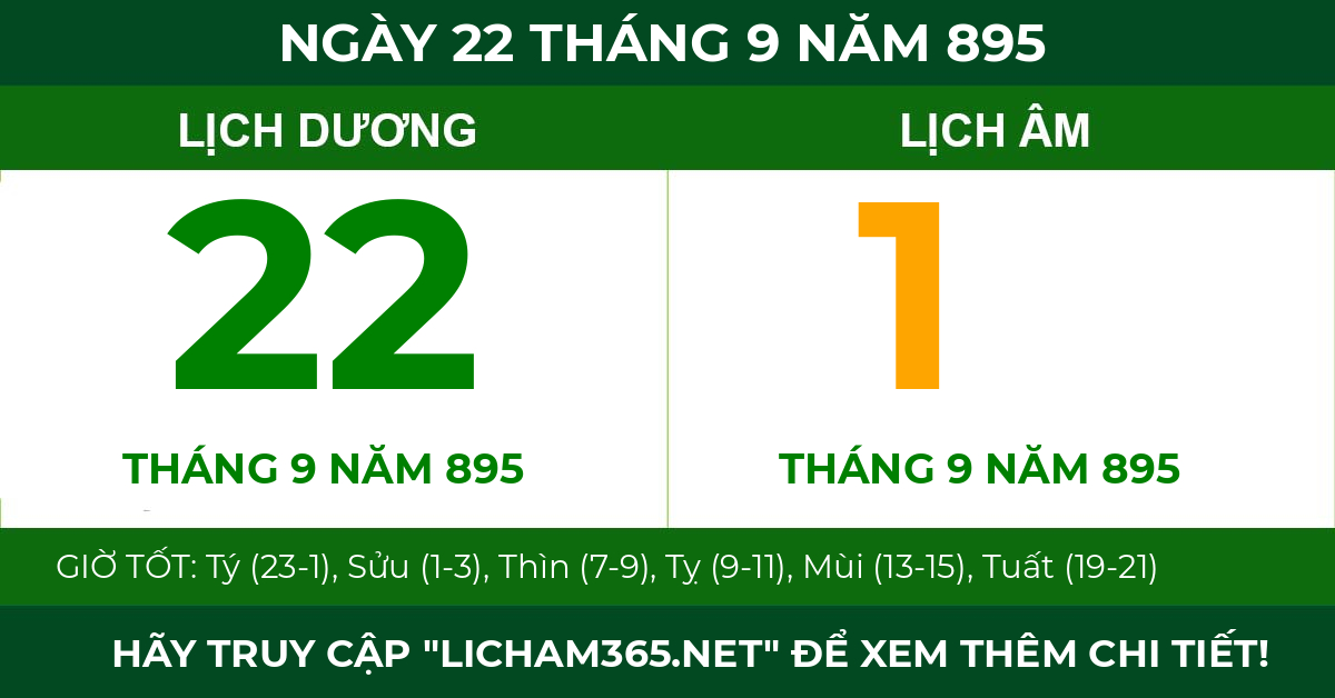 lịch âm ngày 22 tháng 9 năm 895