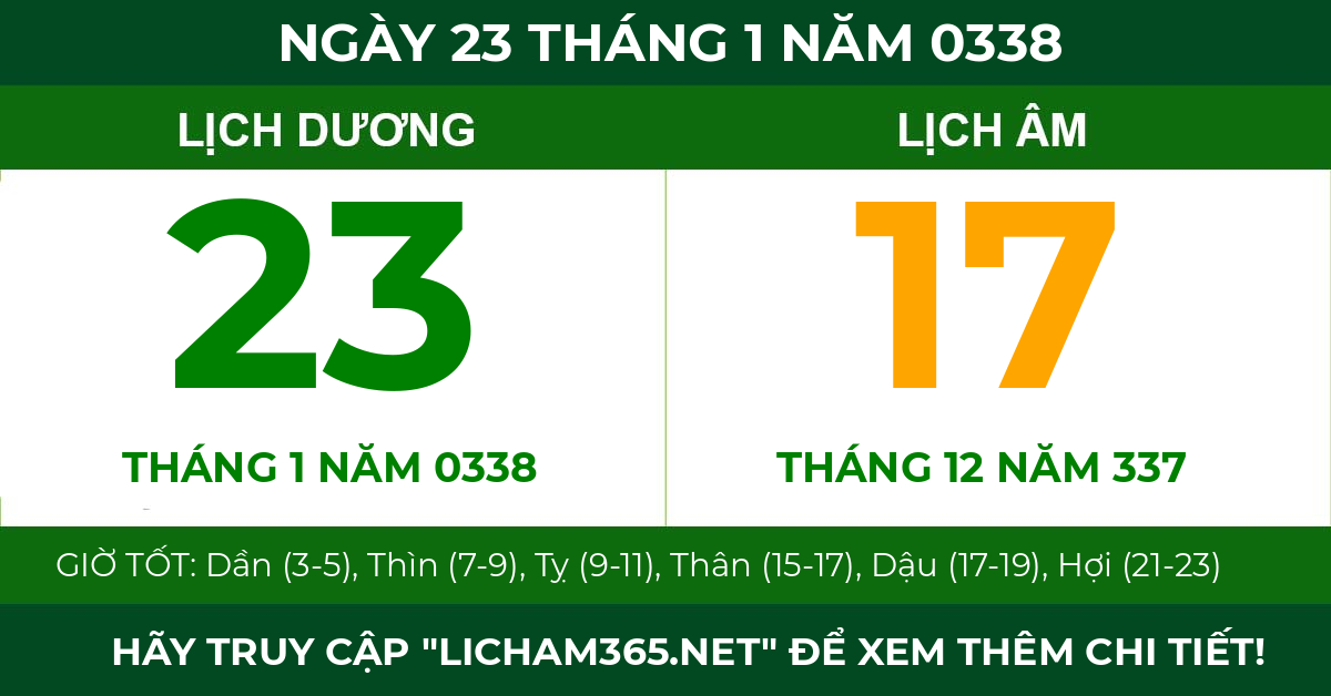lịch âm ngày 23 tháng 1 năm 0338
