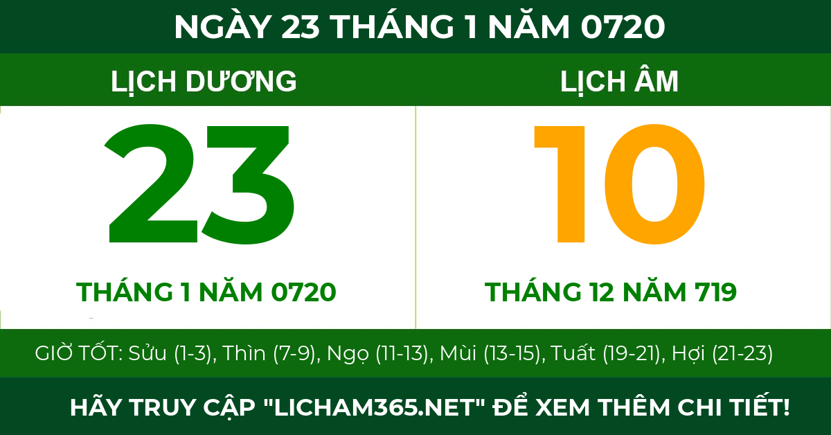 lịch âm ngày 23 tháng 1 năm 0720