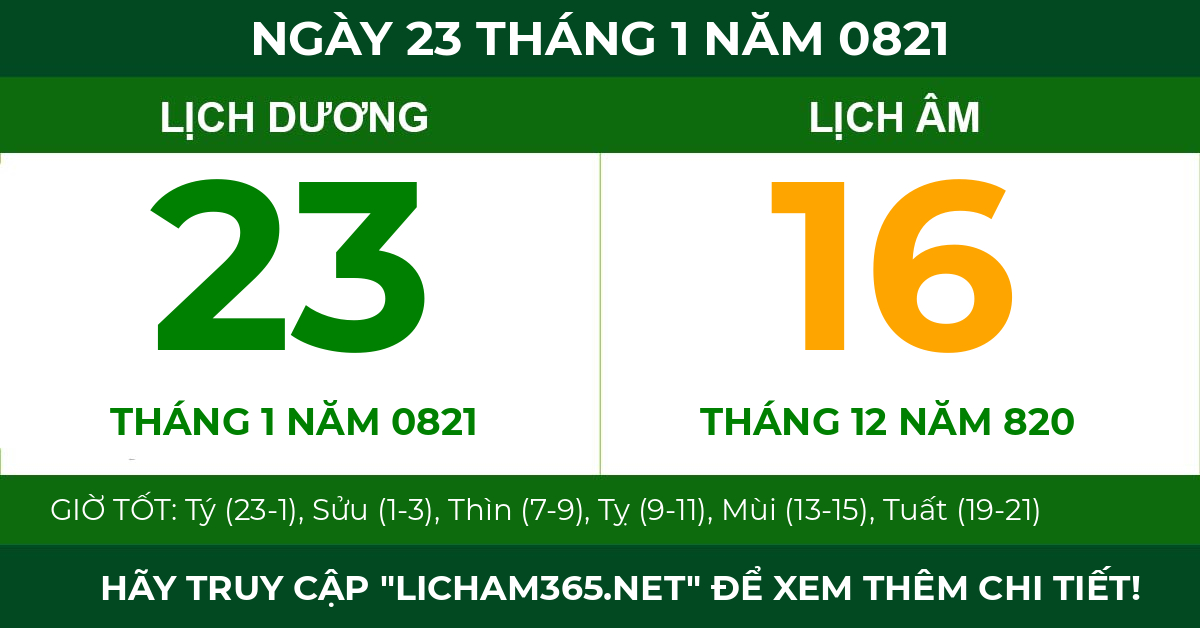 lịch âm ngày 23 tháng 1 năm 0821