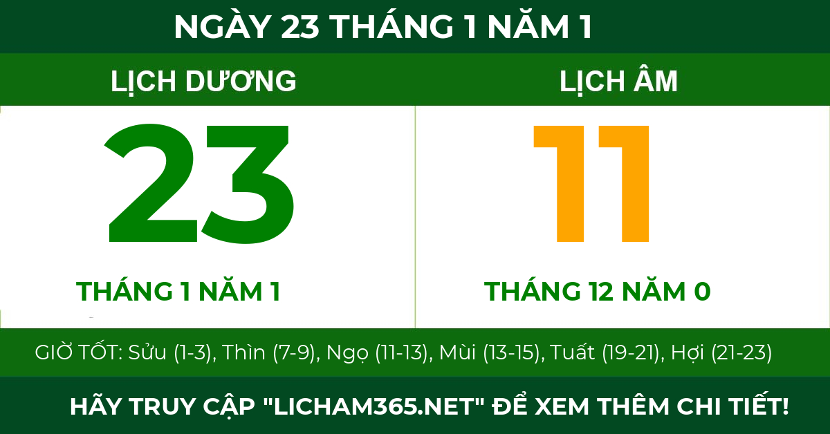 lịch âm ngày 23 tháng 1 năm 1